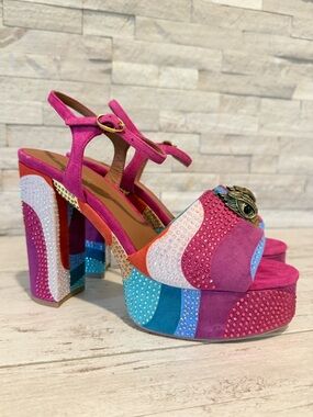 Kurt Geiger London Kensington Glitz Rainbow Rhinestone Platform Sandals SZ 40.5